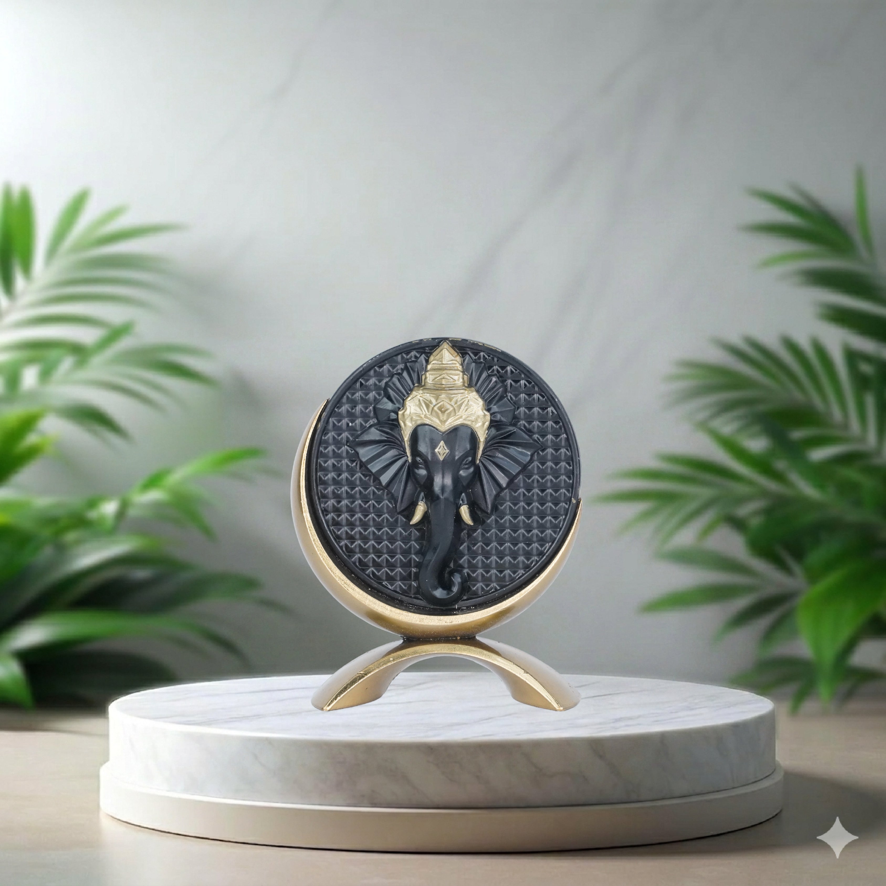 Small Round Ganesh ji (Black/Gold)