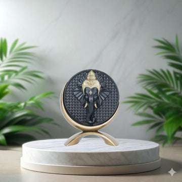 Small Round Ganesh ji (Black/Gold)