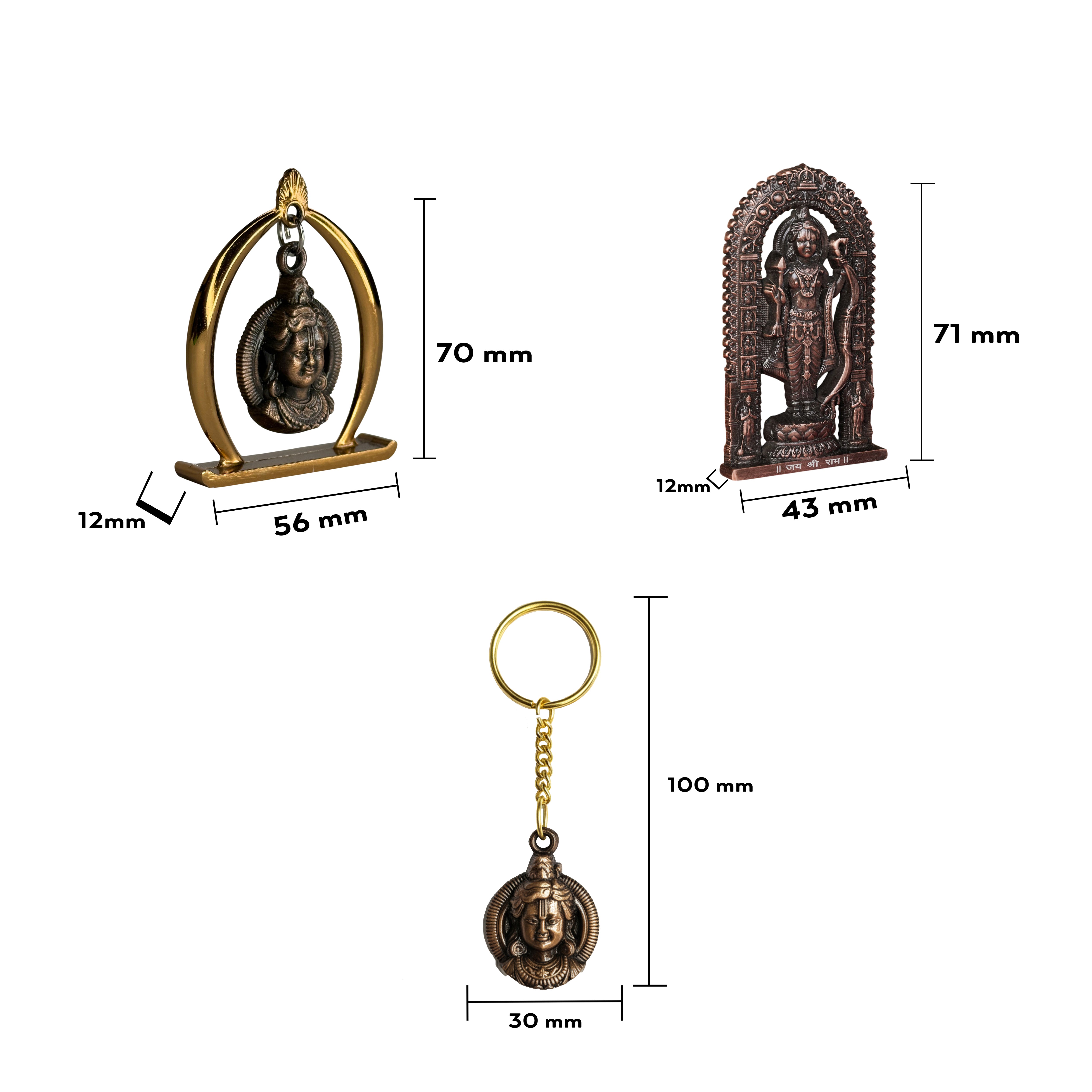 Combo 12 (Ram Jula, 3" Ram Lalla Murti, Keychain)