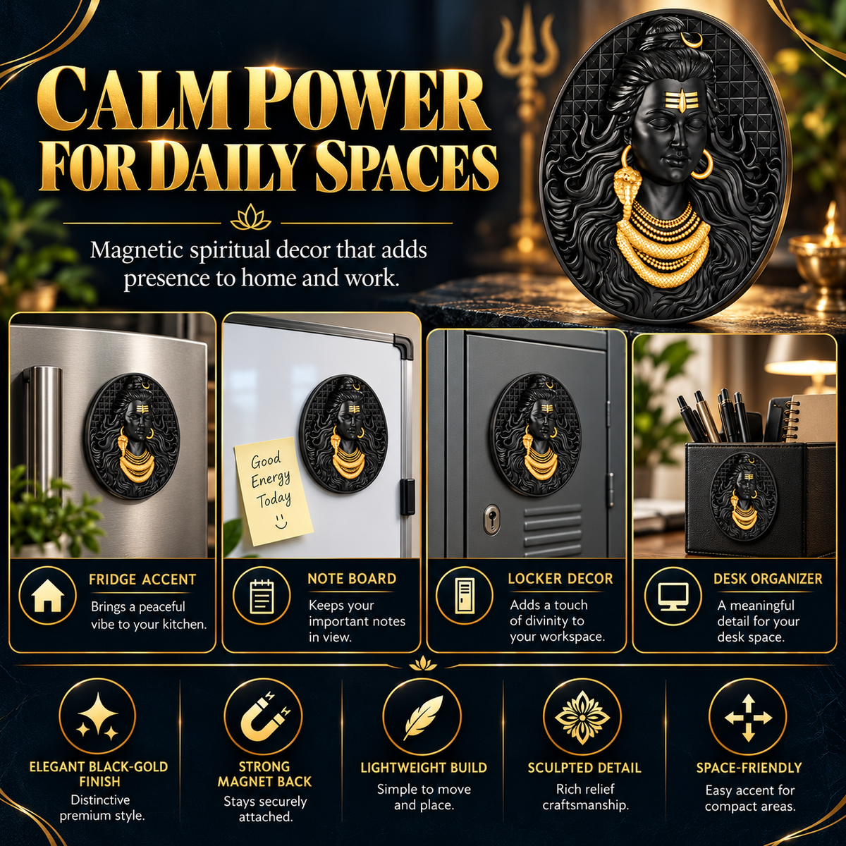 Mahadev Fridge Magnet Black Finish 2.4 Inch