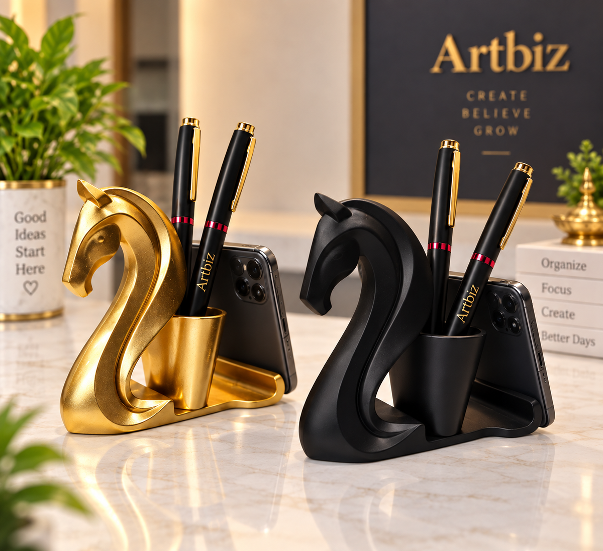 Horse Pen &amp; Mobile Stand Gold Finish