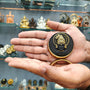 Small Round Khatushyamji Idol Black-Gold Base 3.2 Inch