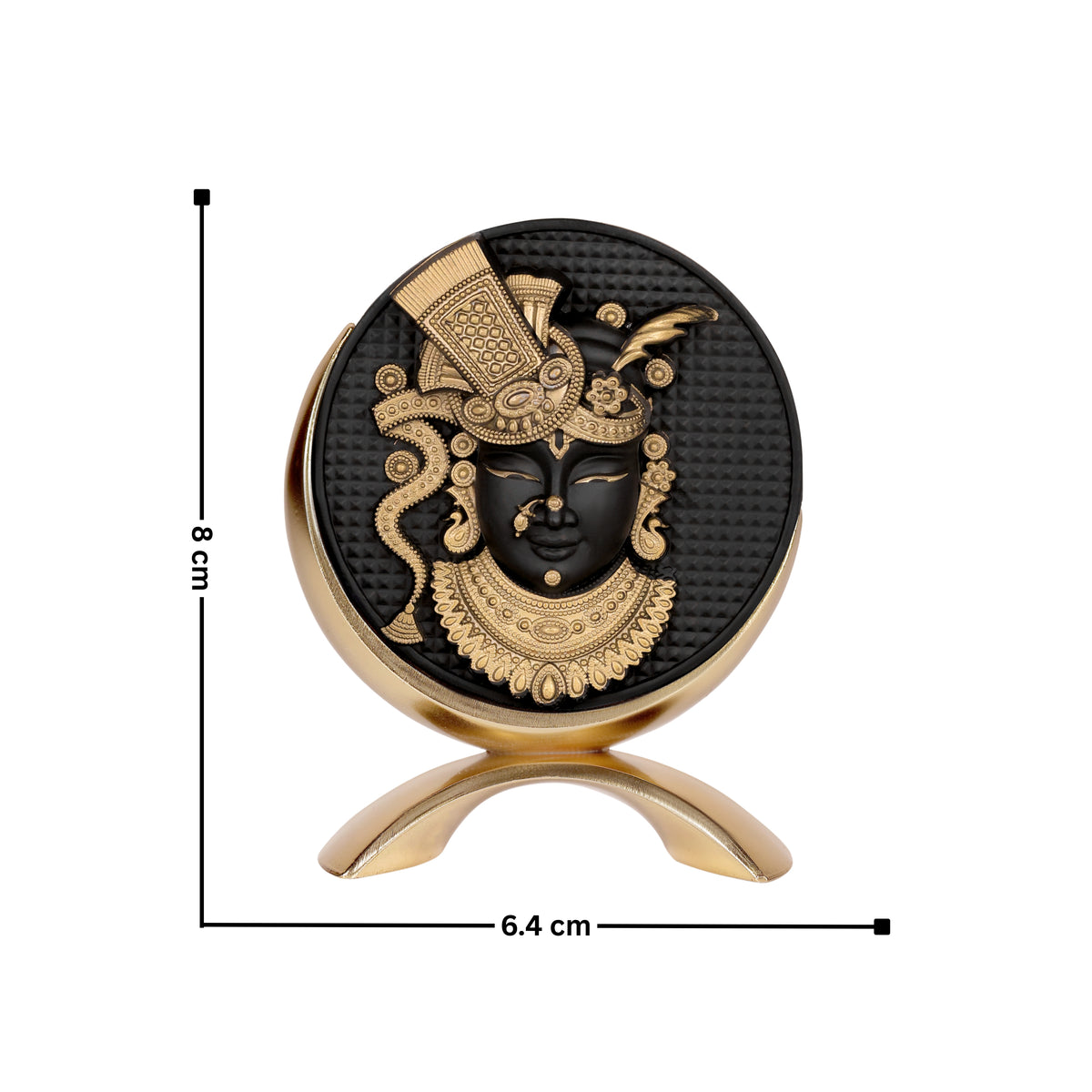 Small Round Shreenathji Idol Black-Gold Finish 3.2 Inch