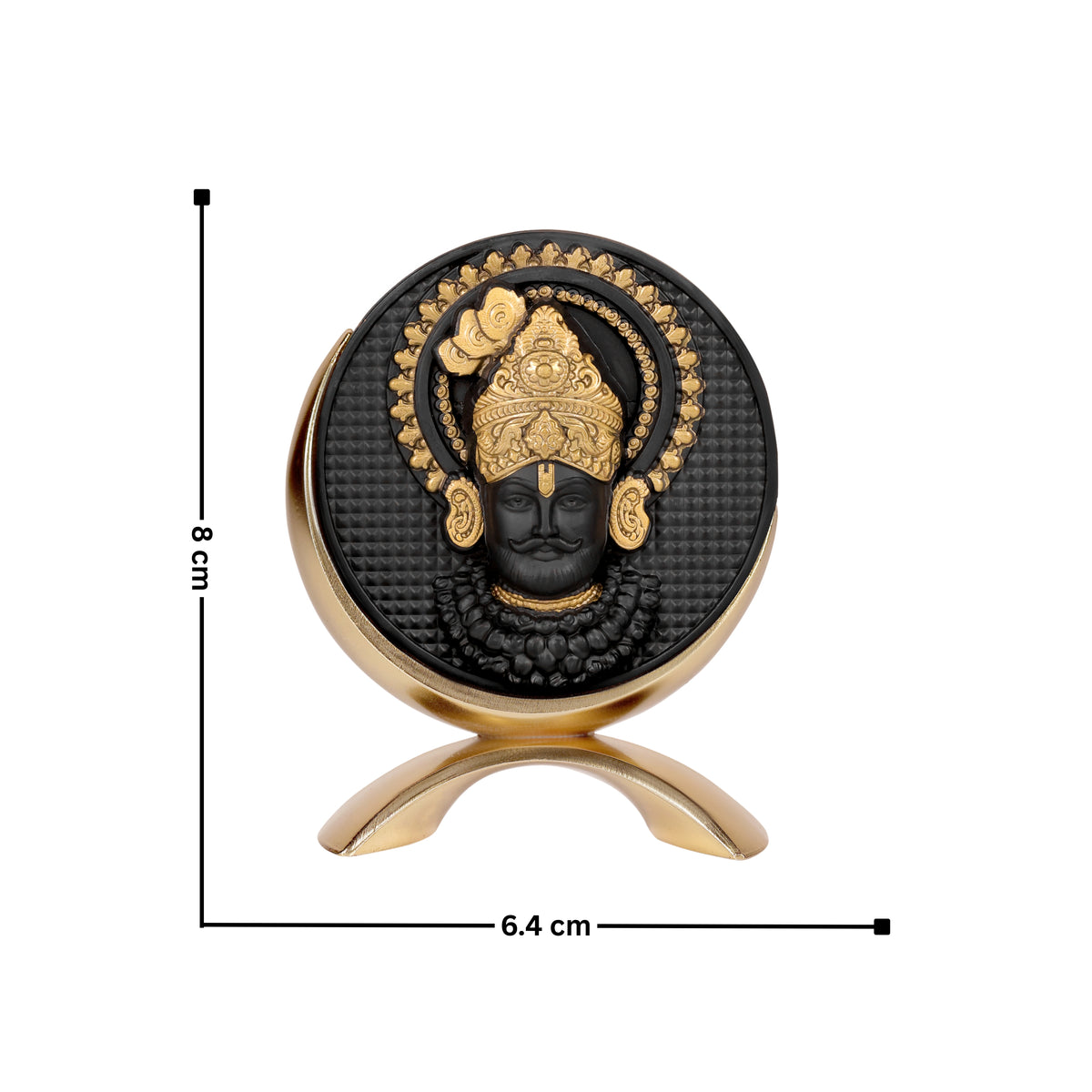 Small Round Khatushyamji Idol Black-Gold Base 3.2 Inch
