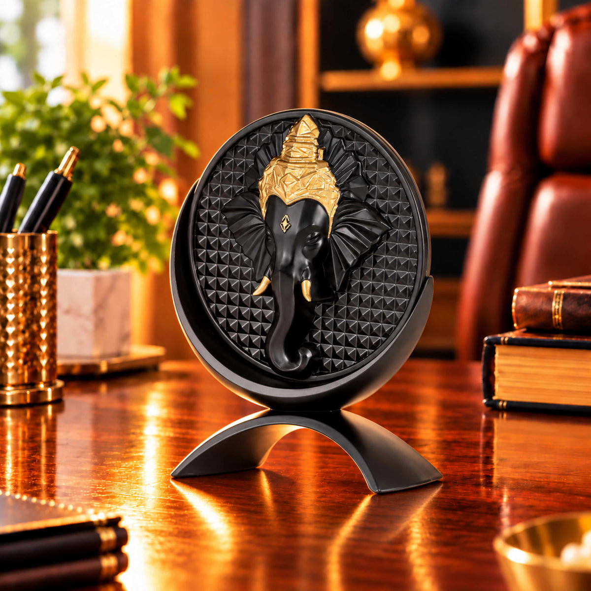 Small Round Ganeshji Idol Black Finish 3.2 Inch