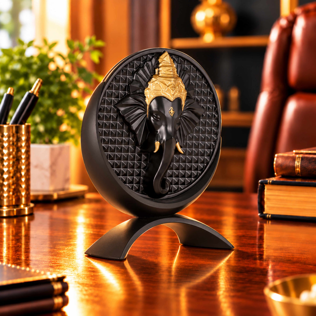 Small Round Ganeshji Idol Black Finish 3.2 Inch