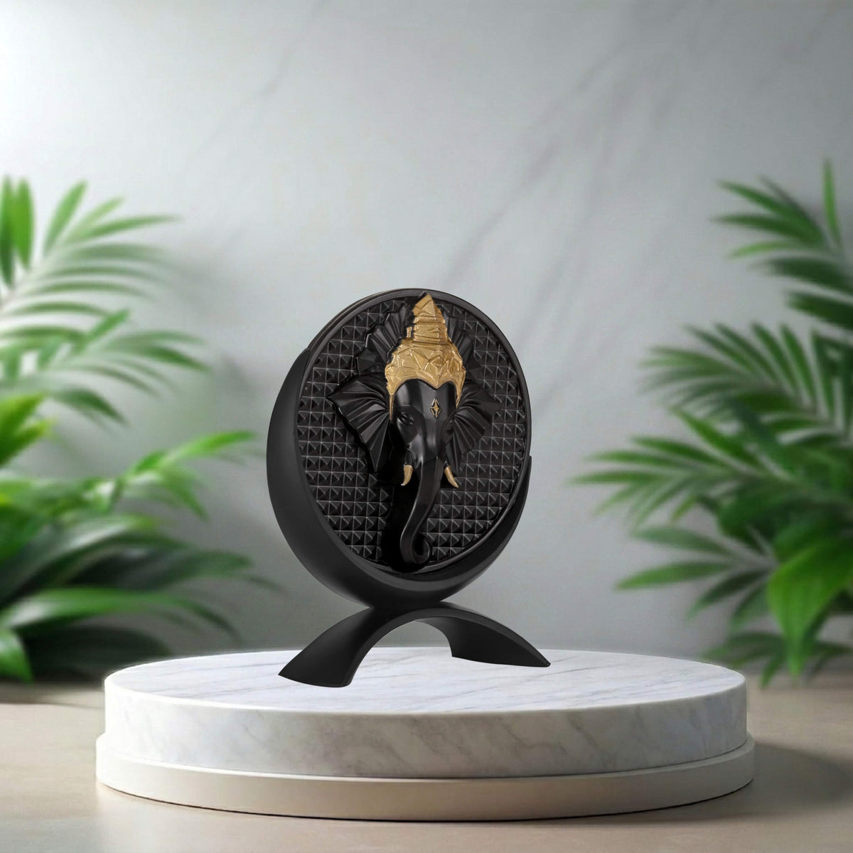 Small Round Ganeshji Idol Black Finish 3.2 Inch