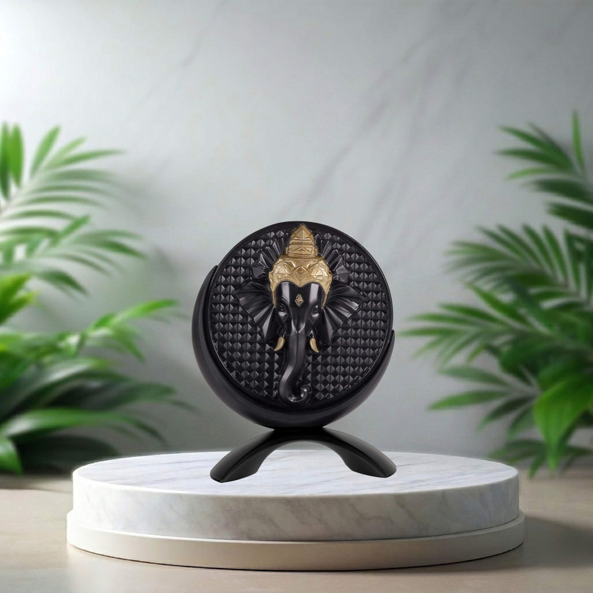 Small Round Ganeshji Idol Black Finish 3.2 Inch