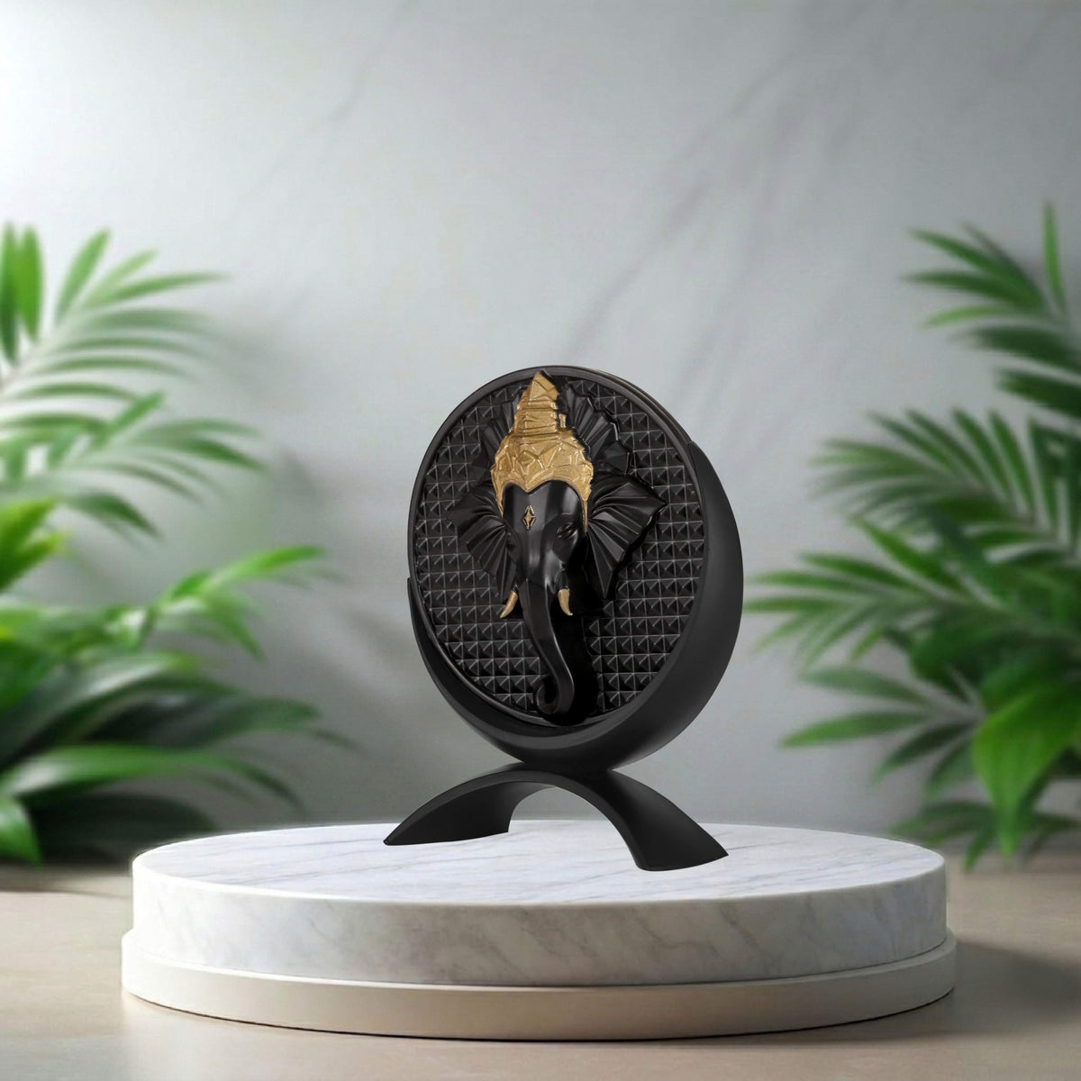 Small Round Ganeshji Idol Black Finish 3.2 Inch