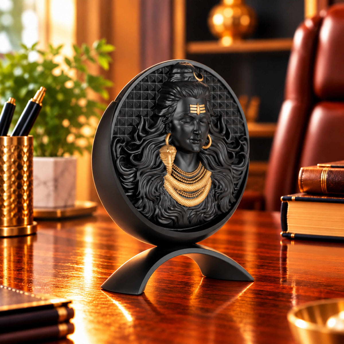 Round Mahadev Idol Black Finish 4 Inch