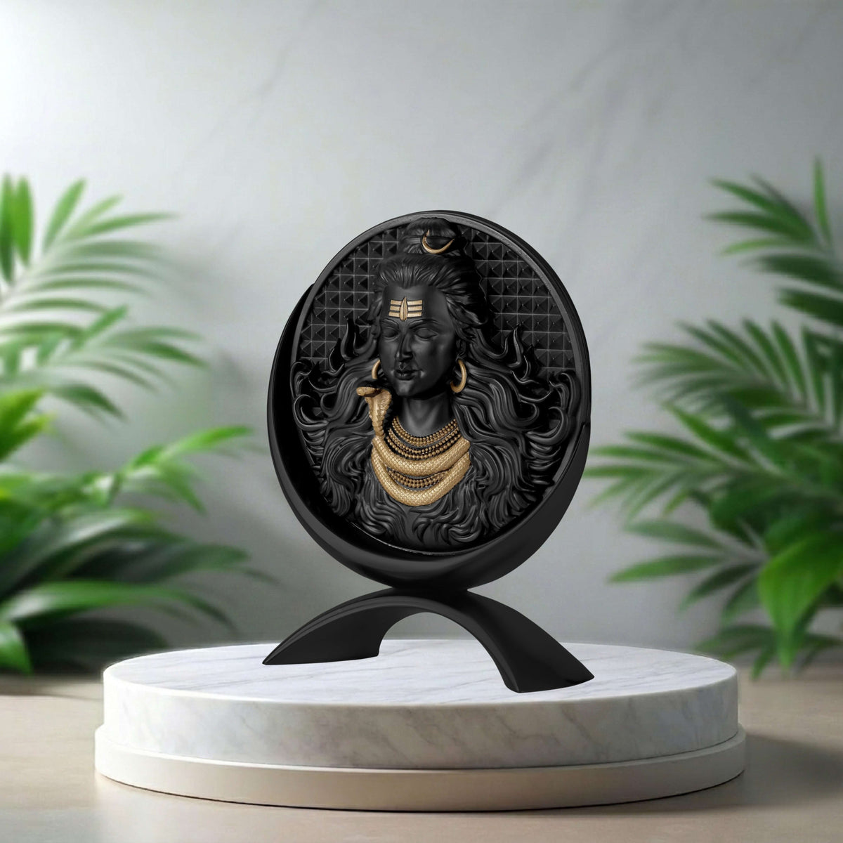 Round Mahadev Idol Black Finish 4 Inch