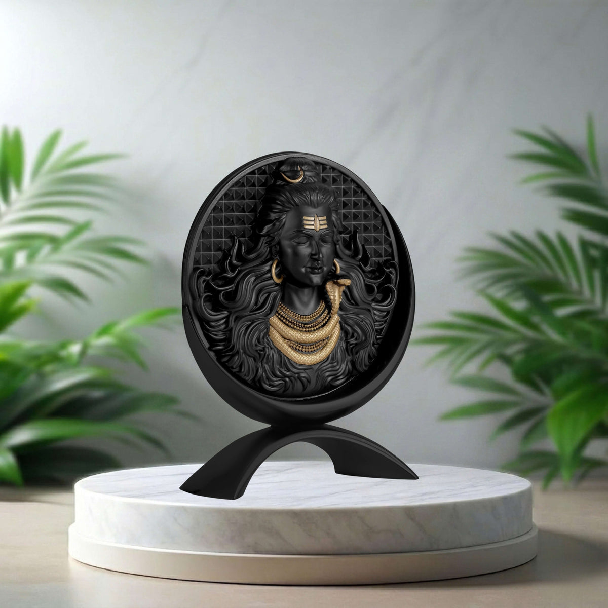Round Mahadev Idol Black Finish 4 Inch