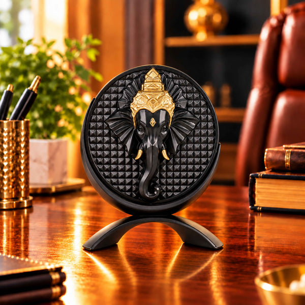 Small Round Ganeshji Idol Black Finish 3.2 Inch