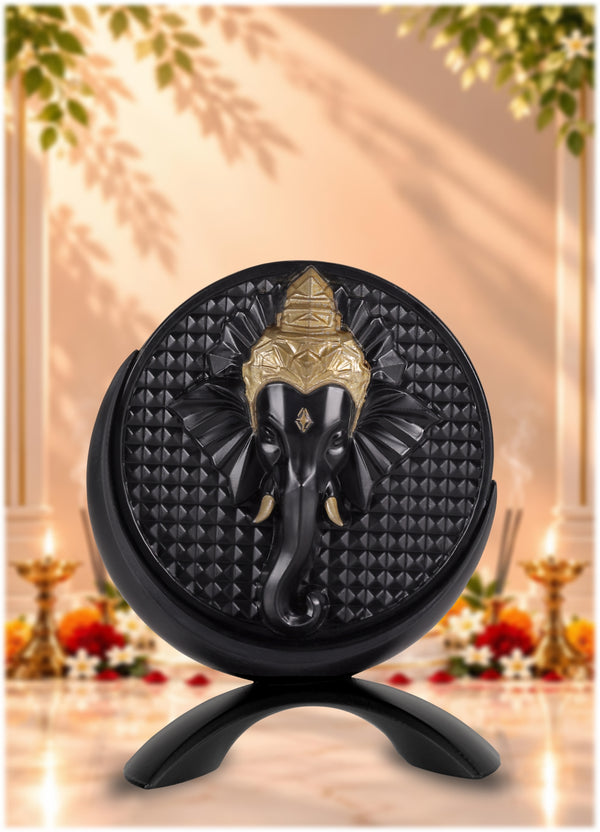 Small Round Ganeshji Idol Black Finish 3.2 Inch