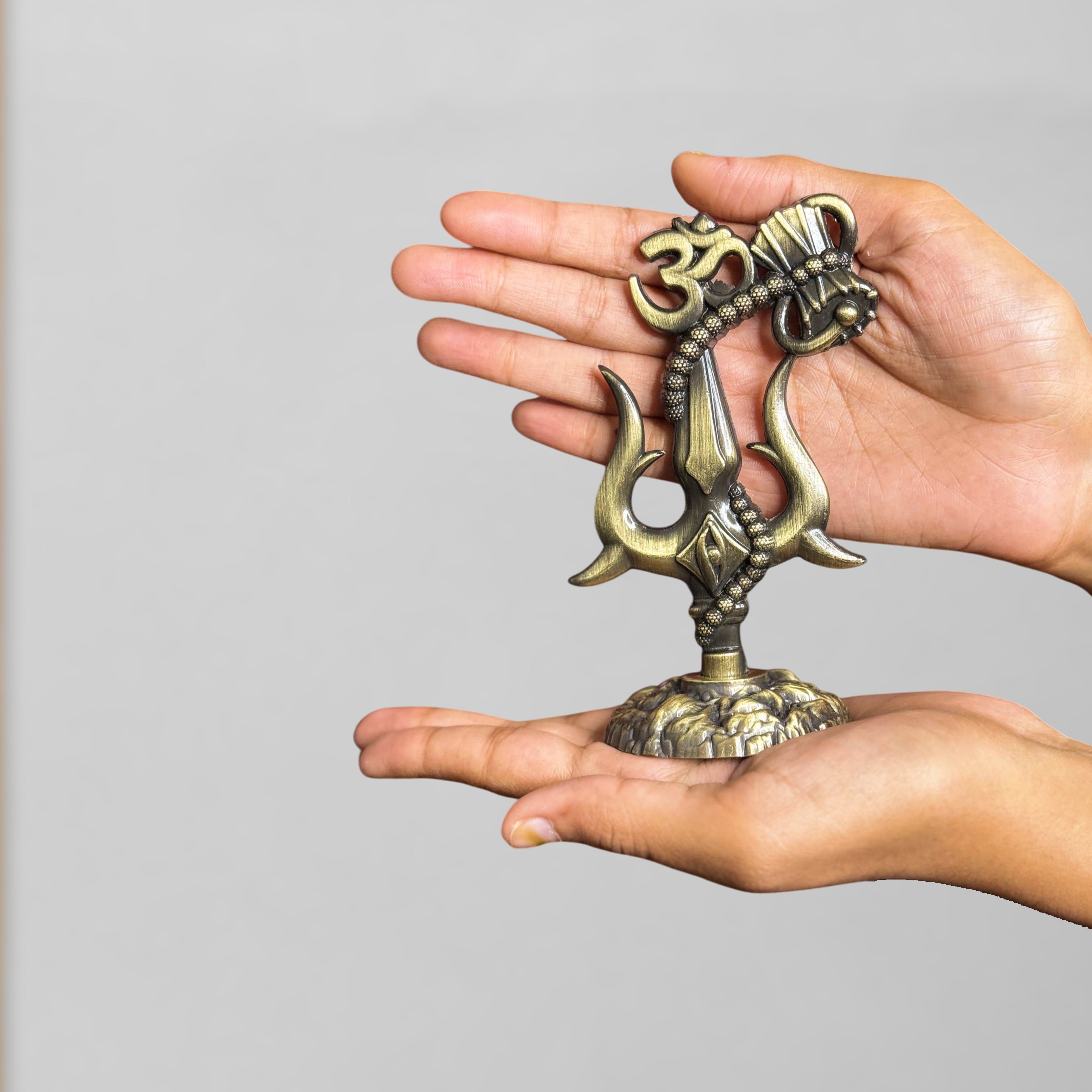 Om Shivay Trishul (Brass Antique)(5 Inch)
