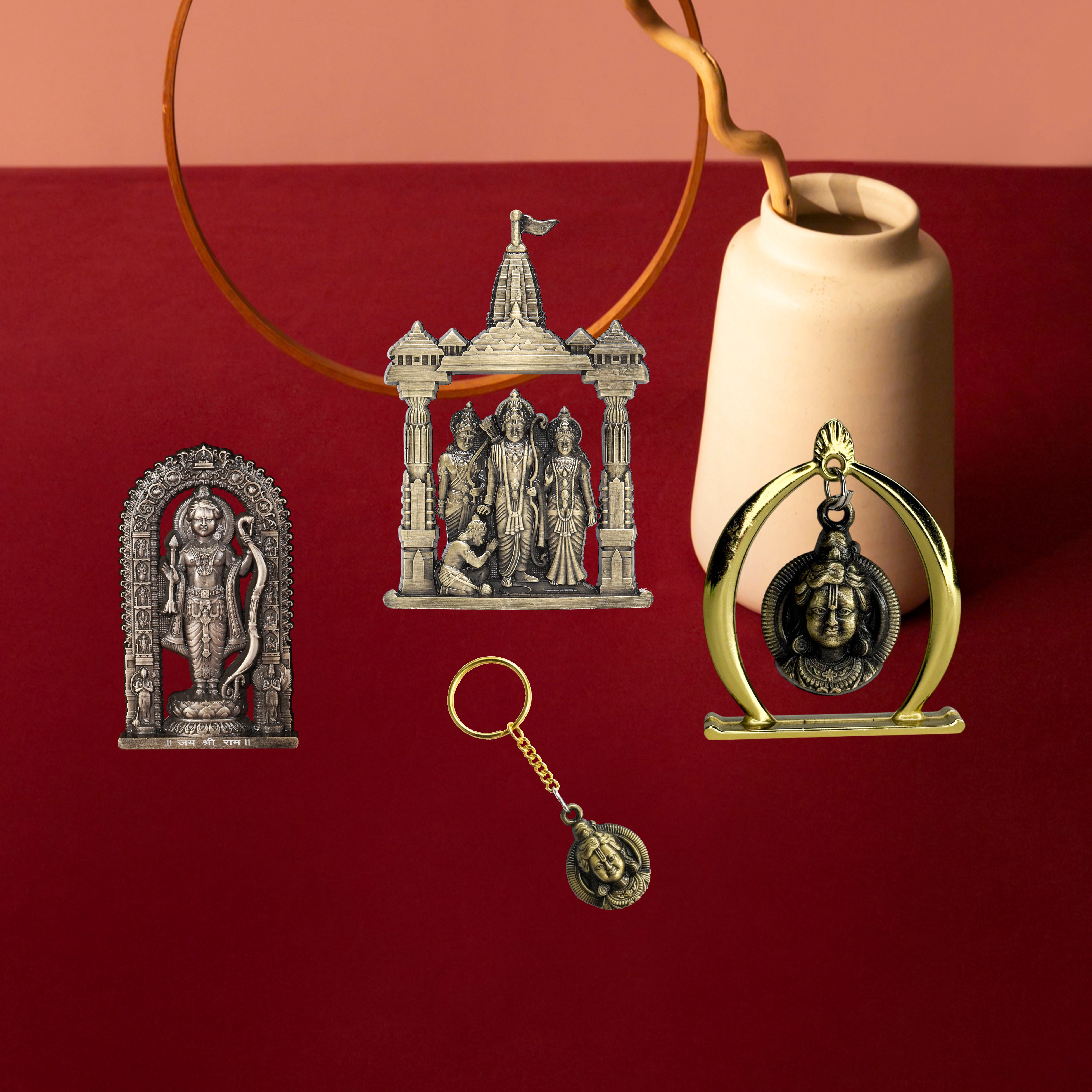 Combo 2 (Ram Jula, 3" Ram Lalla Murti, Ram Darbar, Keychain)