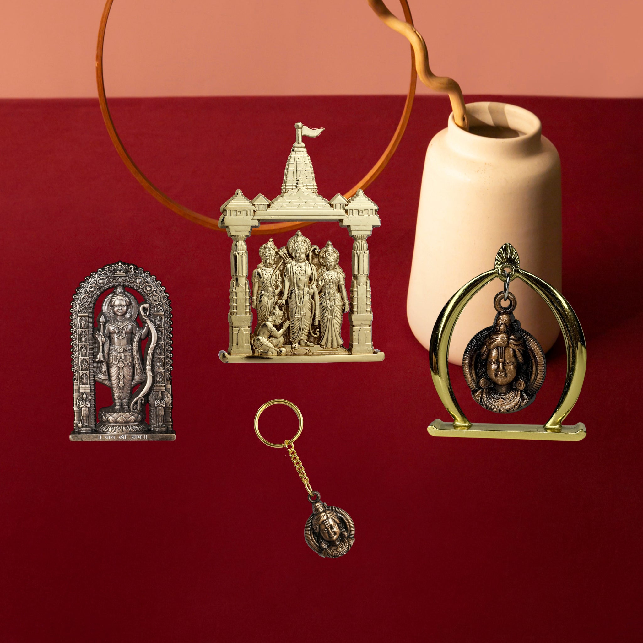 Combo 4 (Ram Jula, 3" Ram Lalla Murti, Ram Darbar,Keychain)
