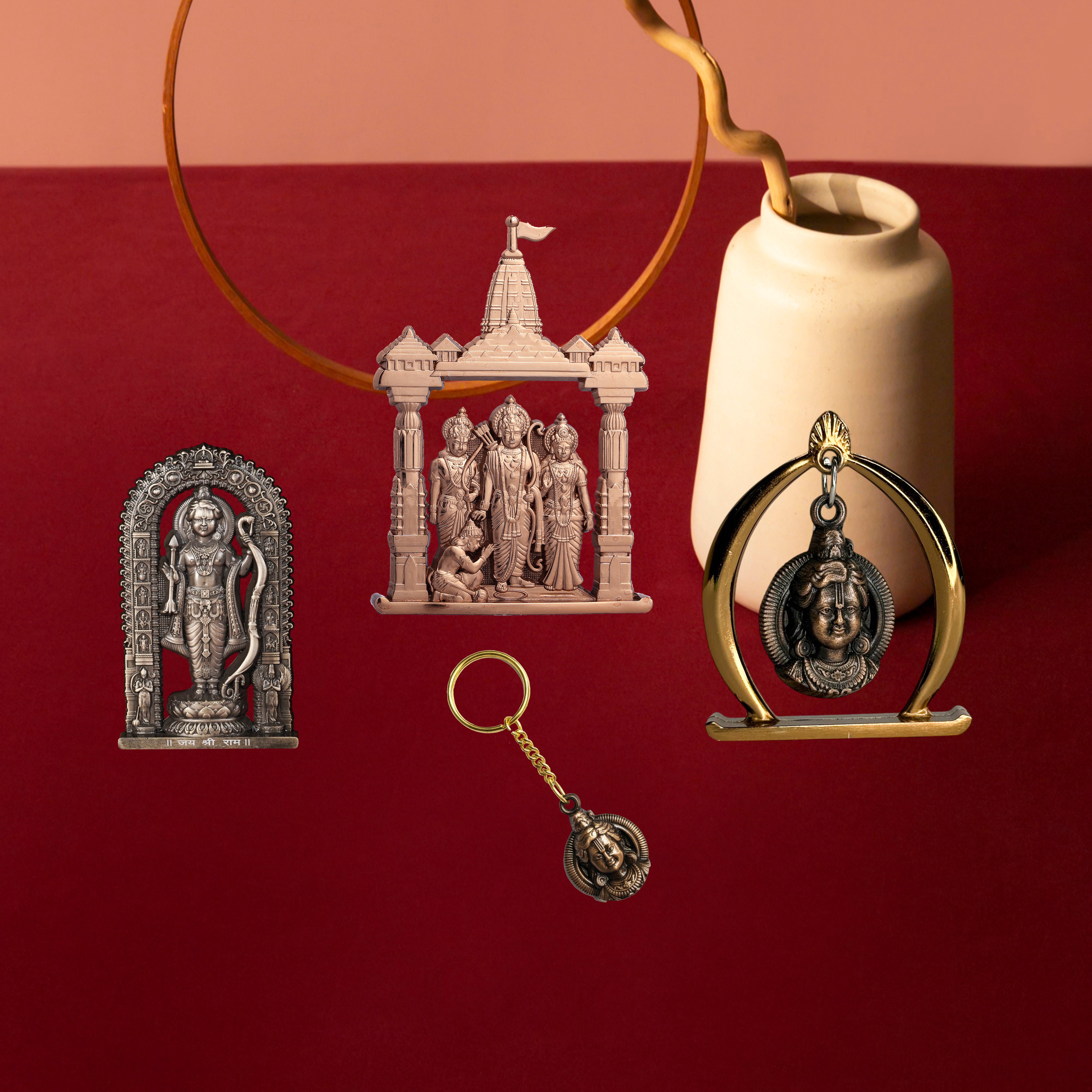 Combo 1 (Ram Jula, 3" Ram Lalla Murti, Ram Darbar, Keychain)