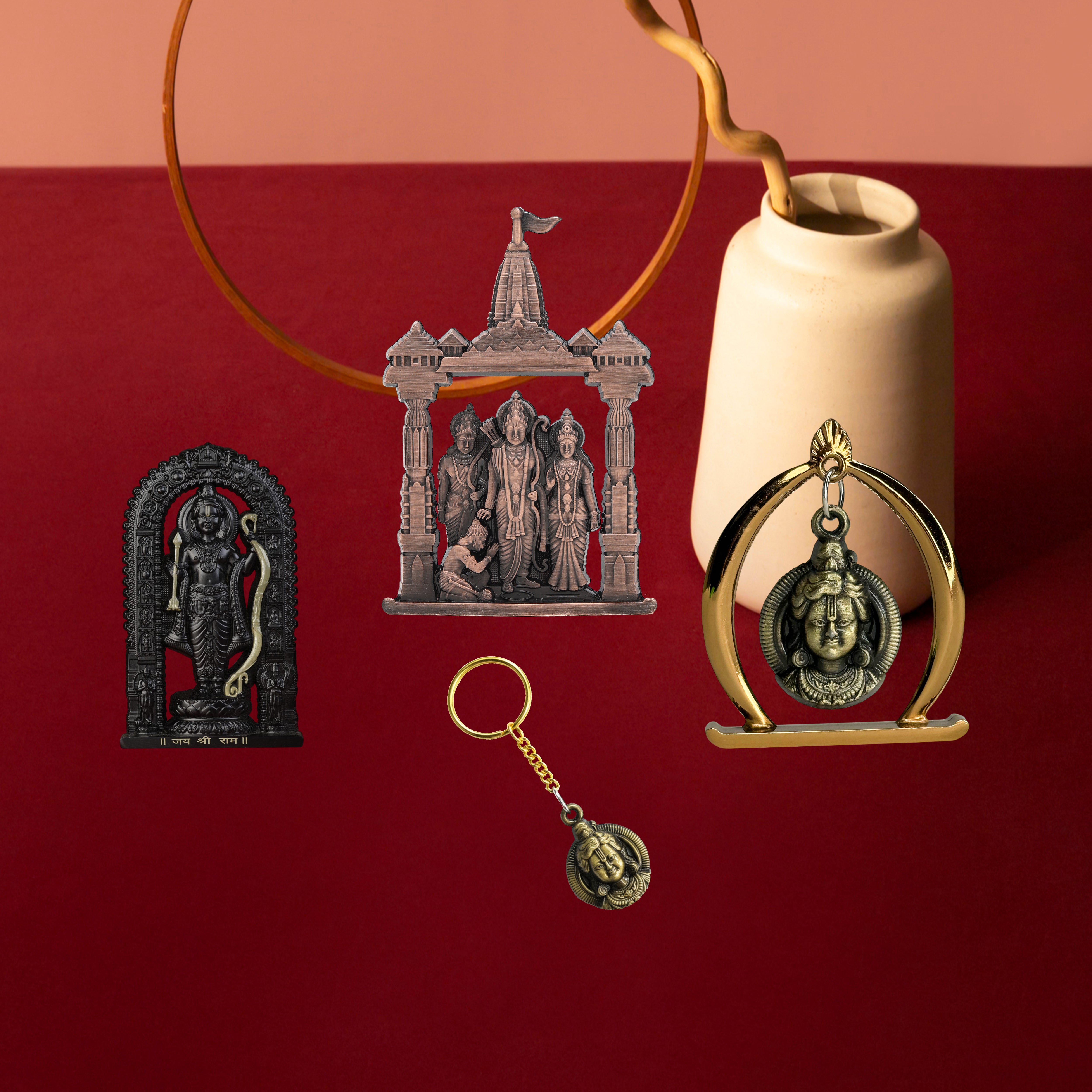 Combo 7 (Ram Jula, 3" Ram Lalla Murti, Ram Darbar, Keychain)