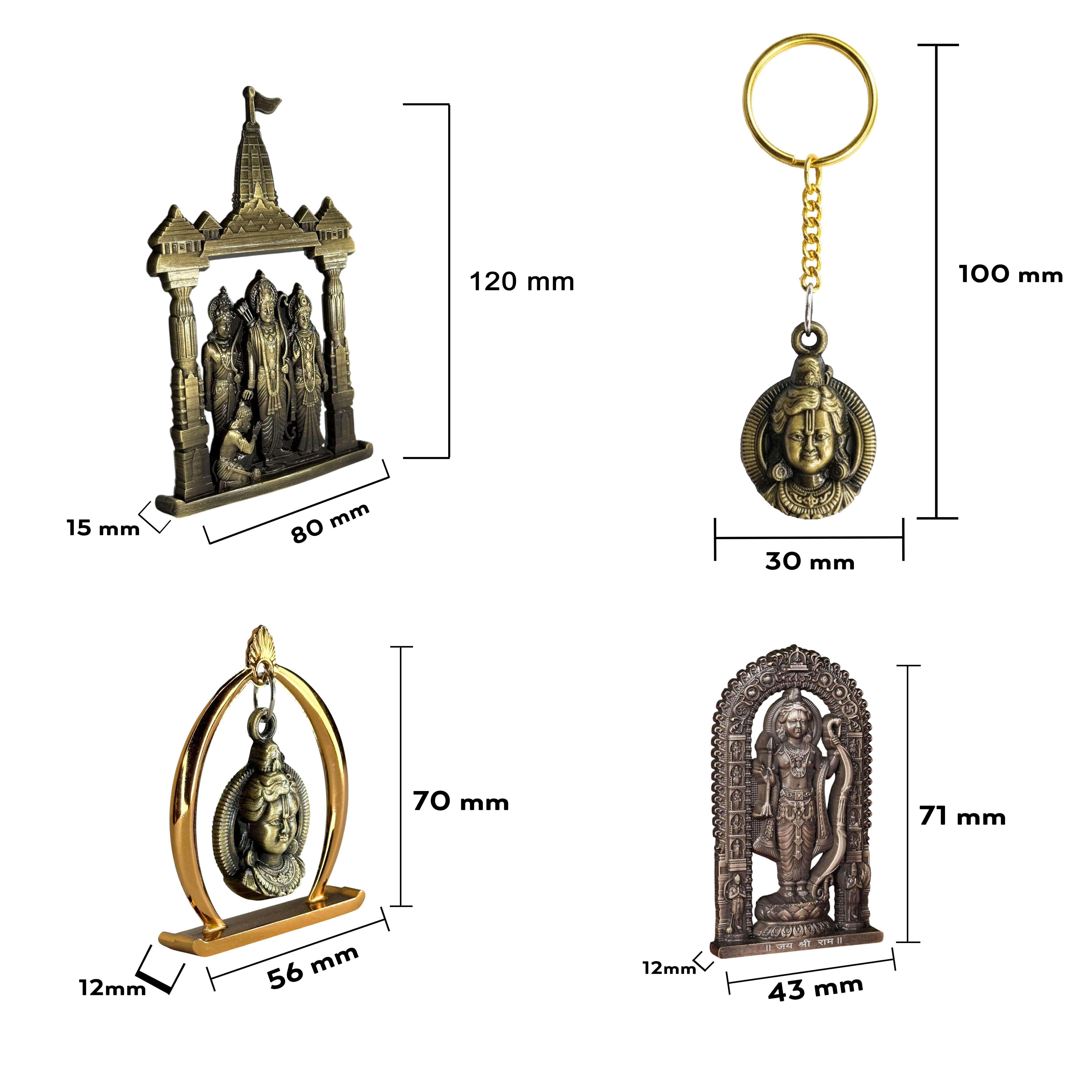 Combo 2 (Ram Jula, 3" Ram Lalla Murti, Ram Darbar, Keychain)