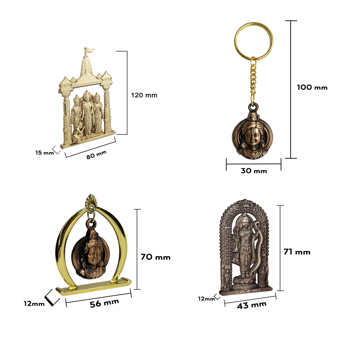 Combo 4 (Ram Jula, 3" Ram Lalla Murti, Ram Darbar,Keychain)