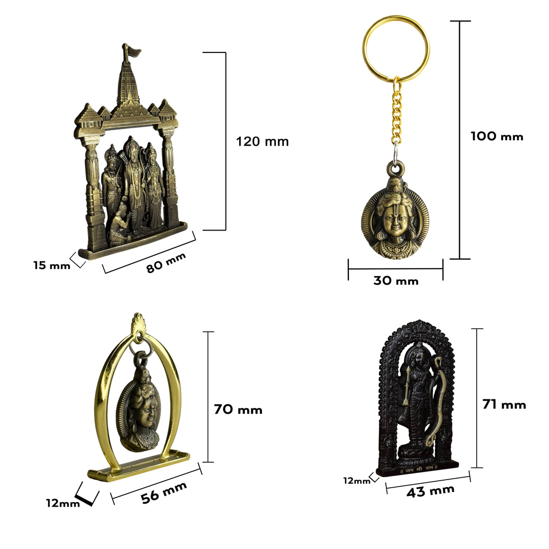 Combo 5 (Ram Jula, 3" Ram Lalla Murti, Ram Darbar,Keychain)