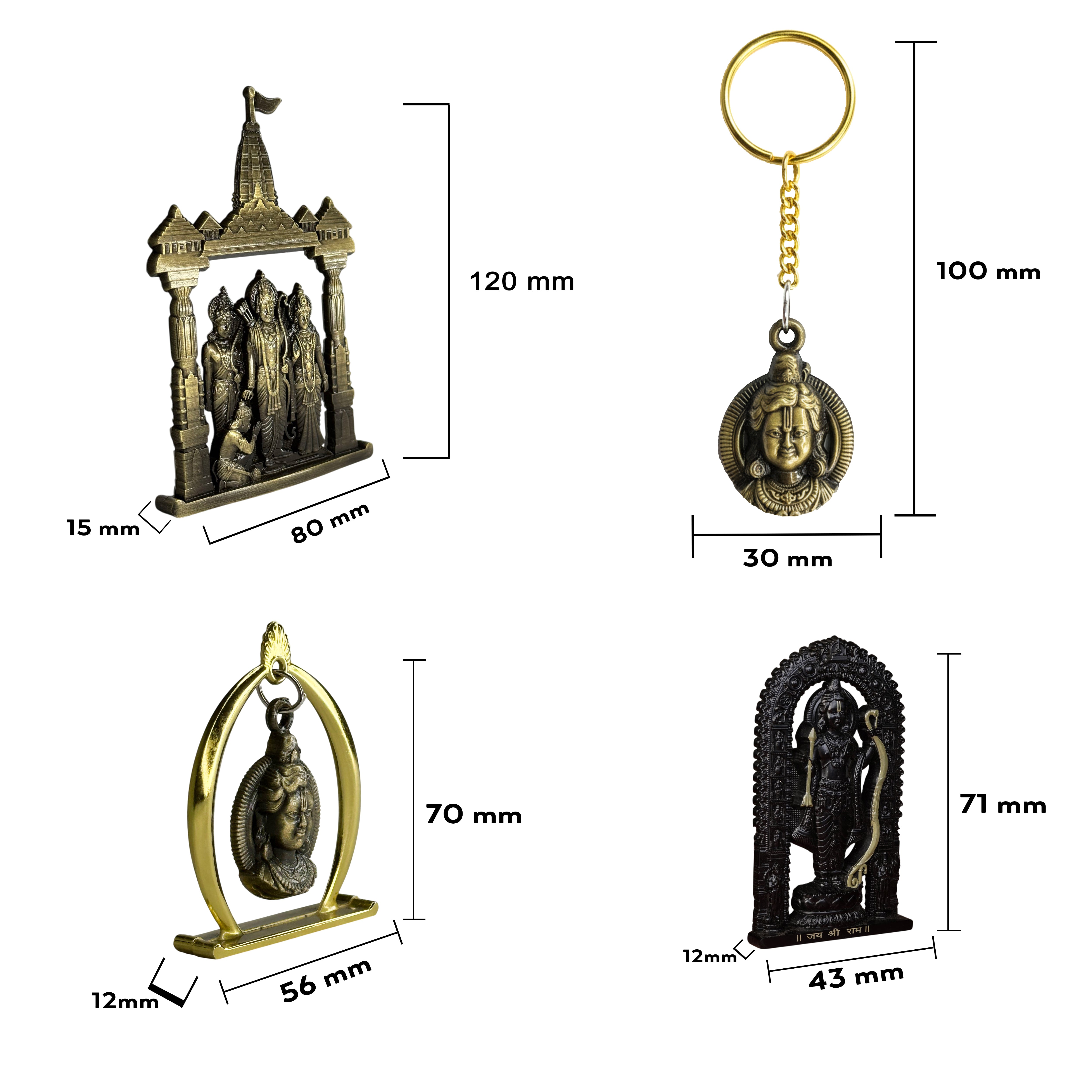 Combo 5 (Ram Jula, 3" Ram Lalla Murti, Ram Darbar,Keychain)