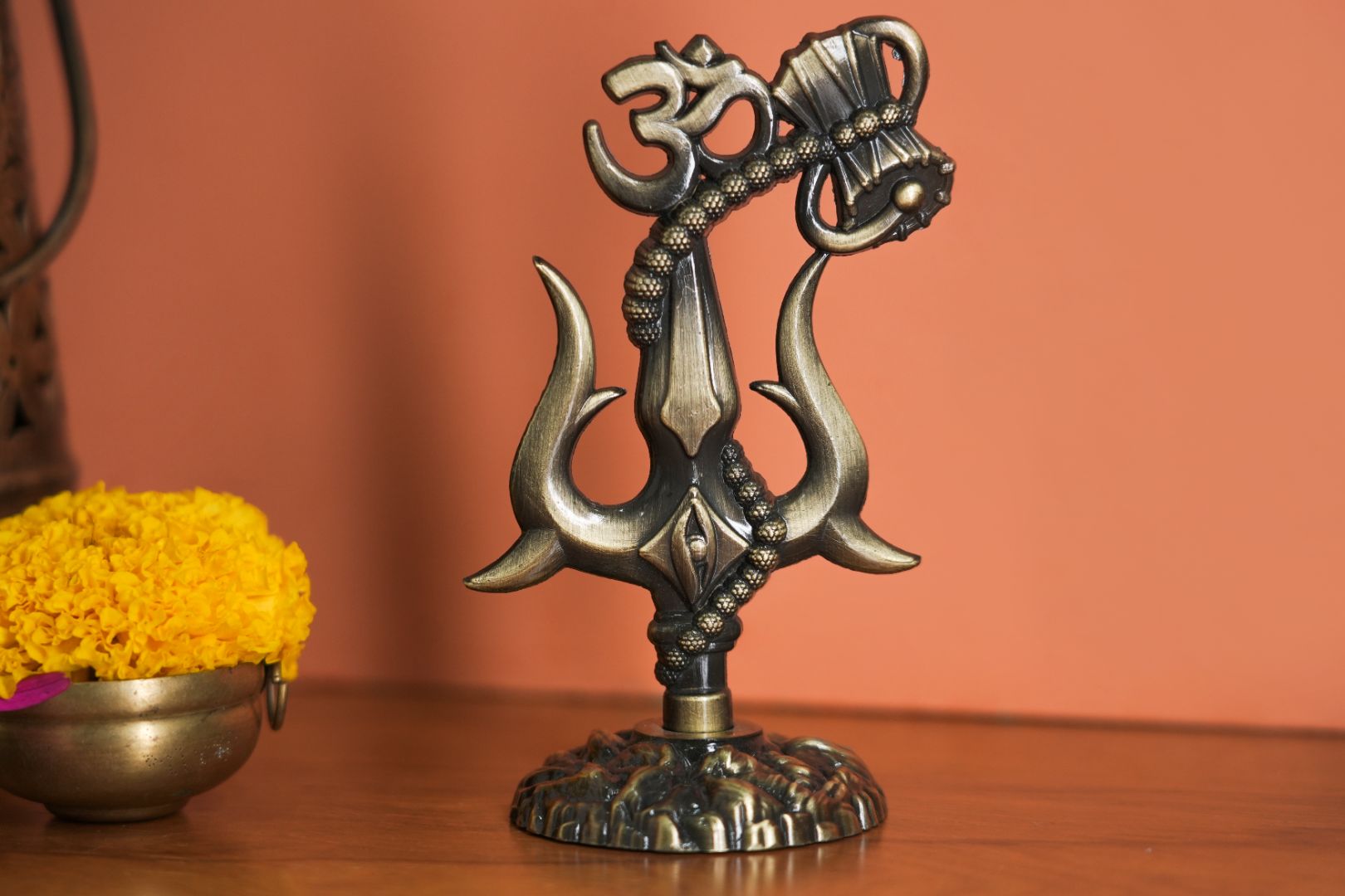 Om Shivay Trishul (Brass Antique)(5 Inch)