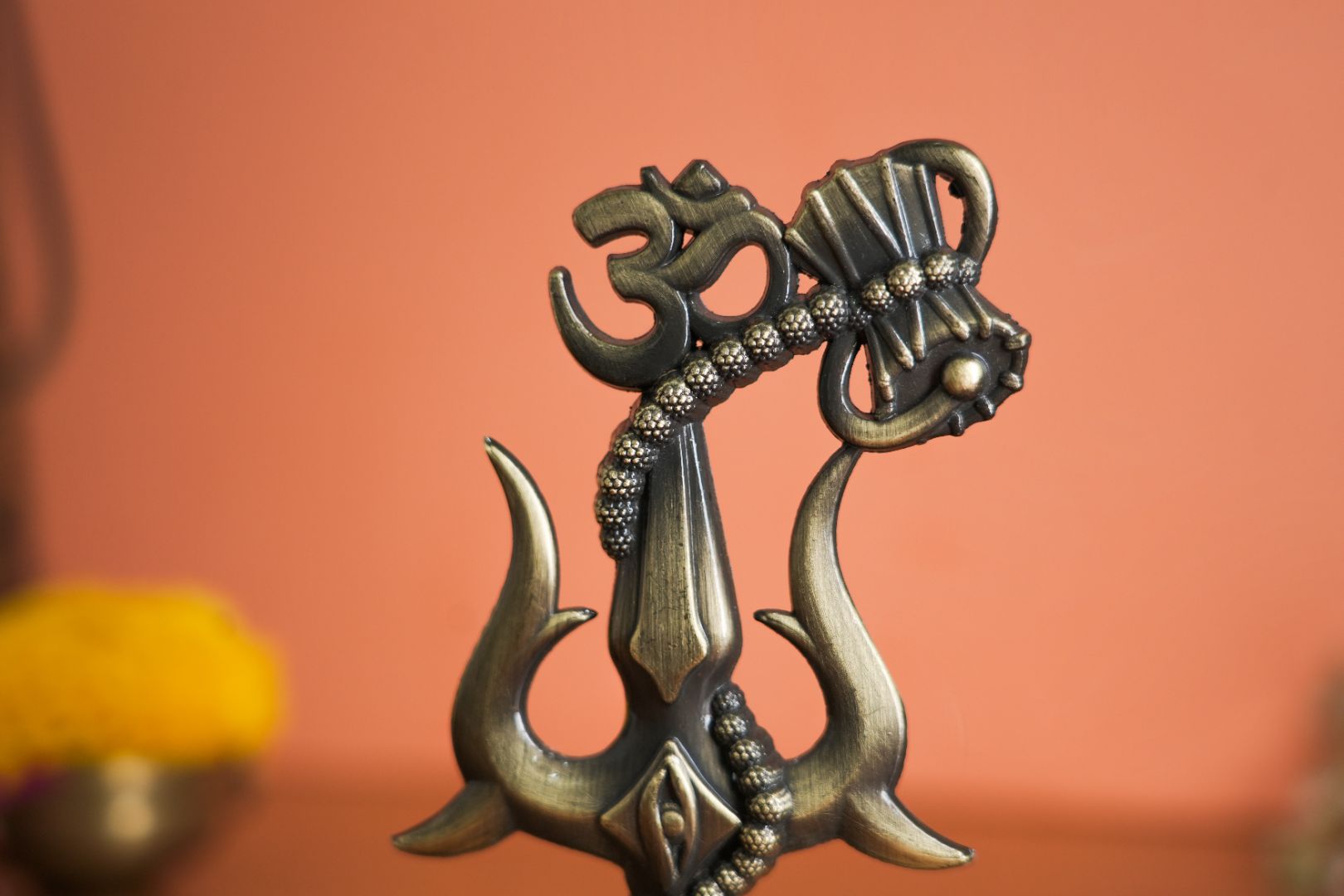 Om Shivay Trishul (Brass Antique)(5 Inch)