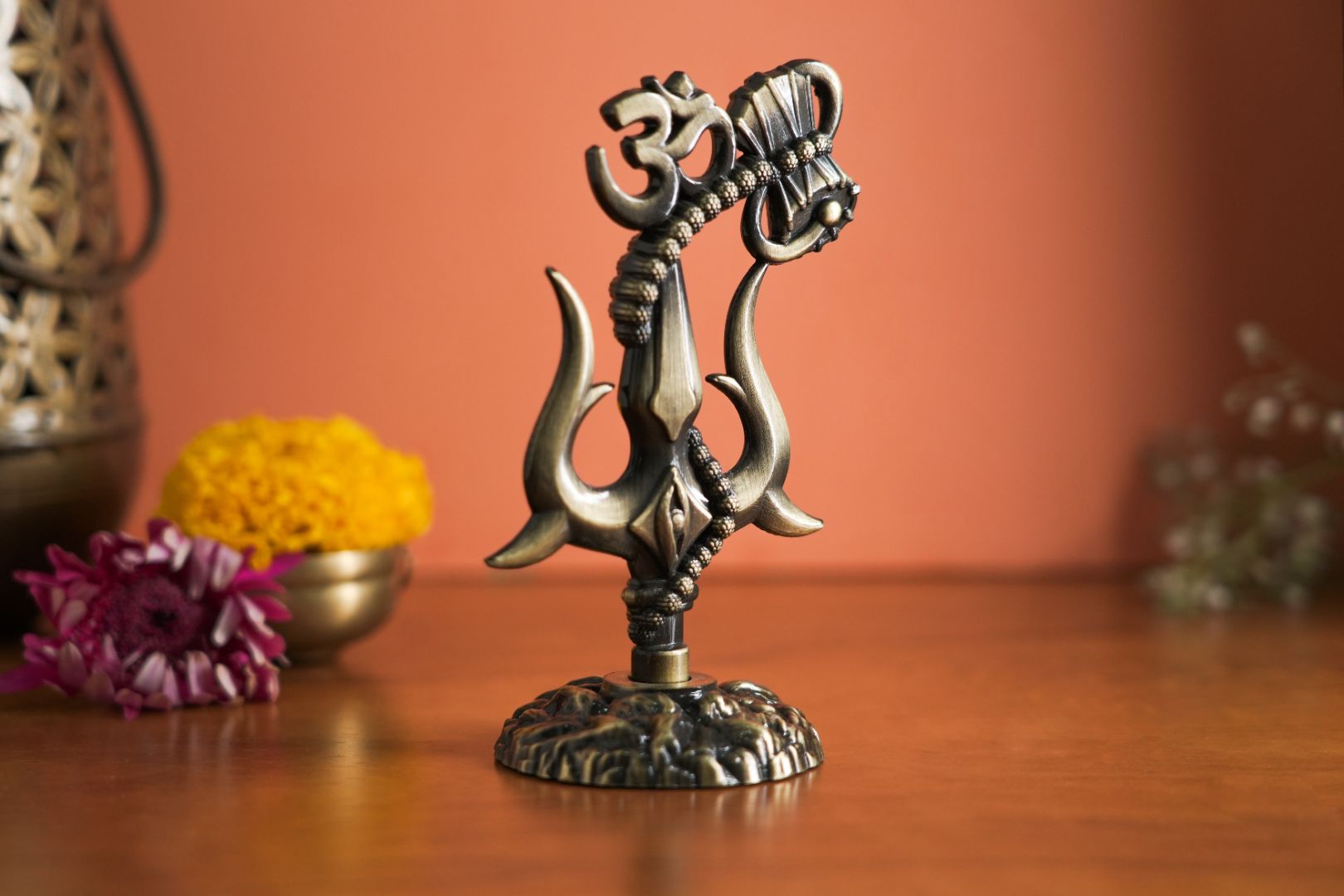 Om Shivay Trishul (Brass Antique)(5 Inch)