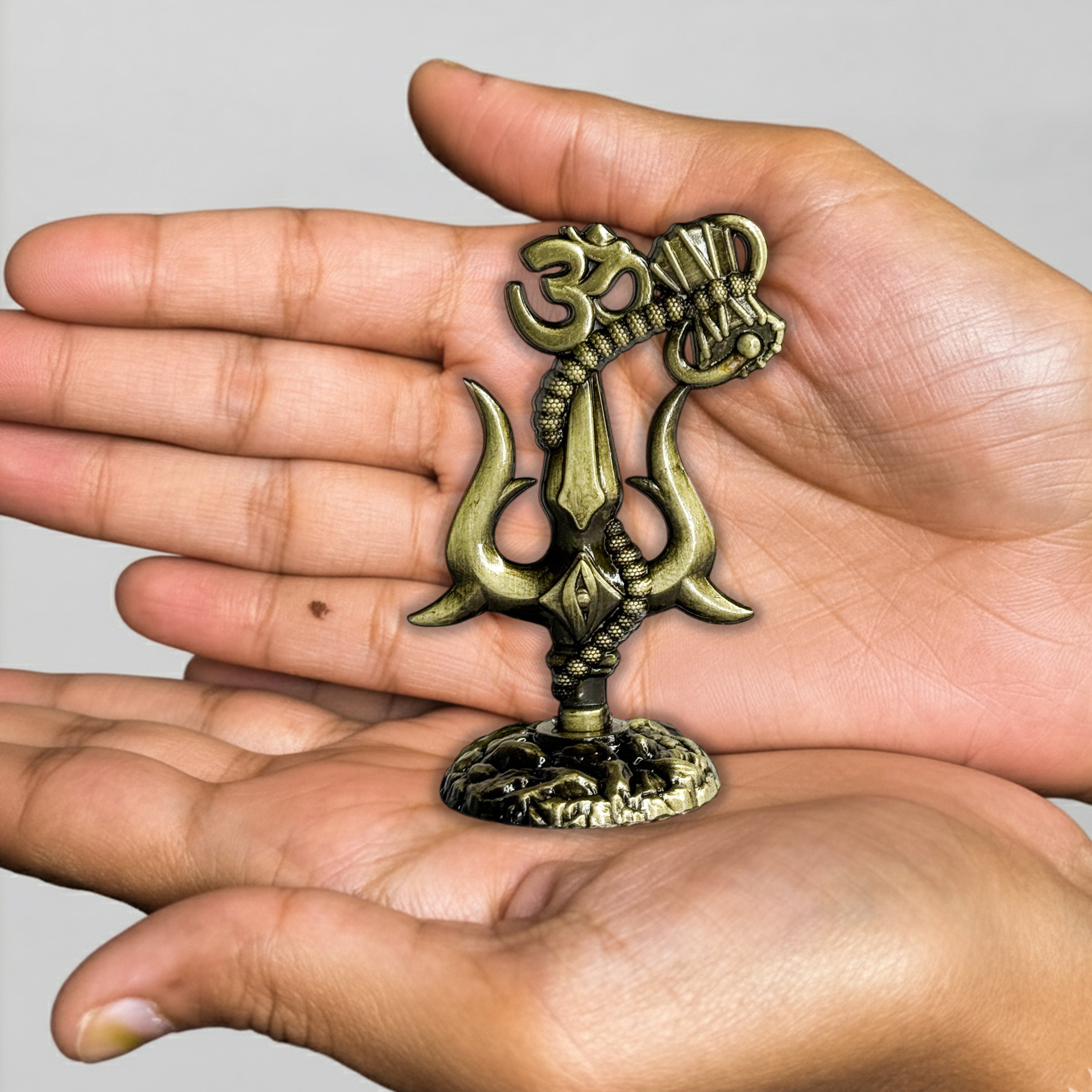 Om Shivay Trishul (Brass Antique)(3 Inch)