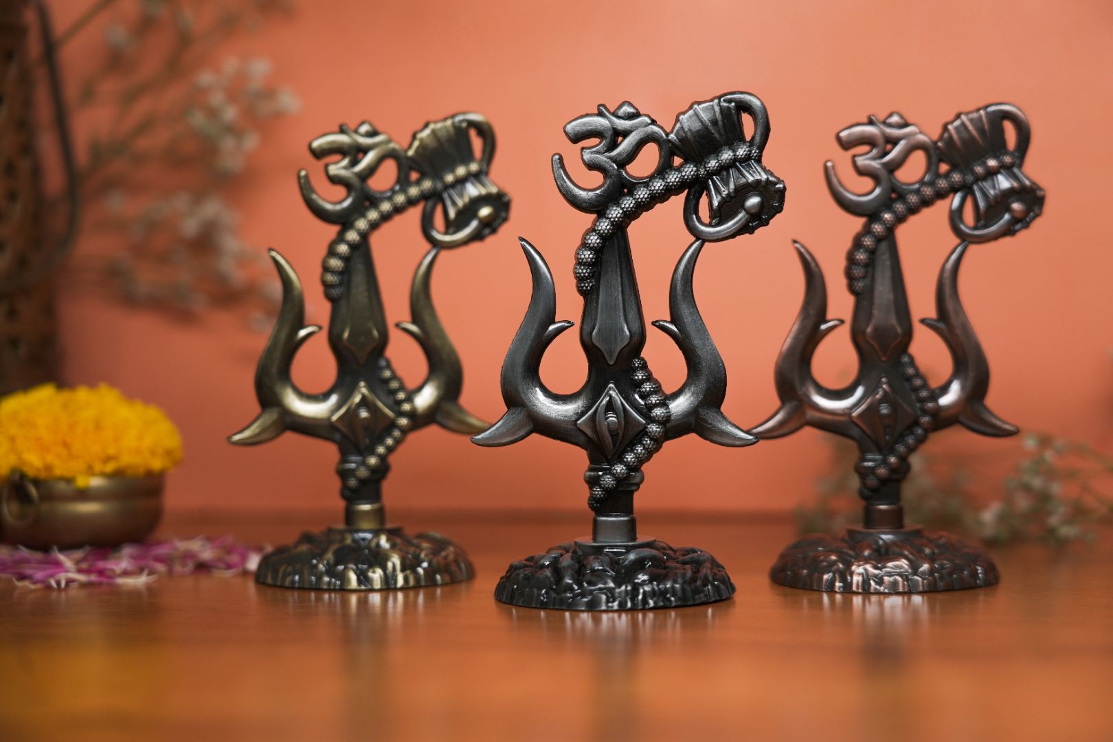 Om Shivay Trishul (Brass Antique)(5 Inch)